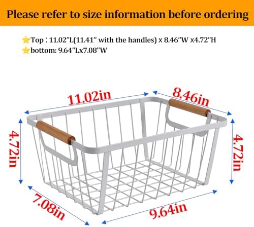 LeleCAT White wire baskets for organizing with Wooden Handle ,Metal Wire Storage Baskets Country Vintage Style Snack Baskets. pantry organizers and storage，Kitchen,Bedroom,Bathroom,White,Set of 2 - Image 2
