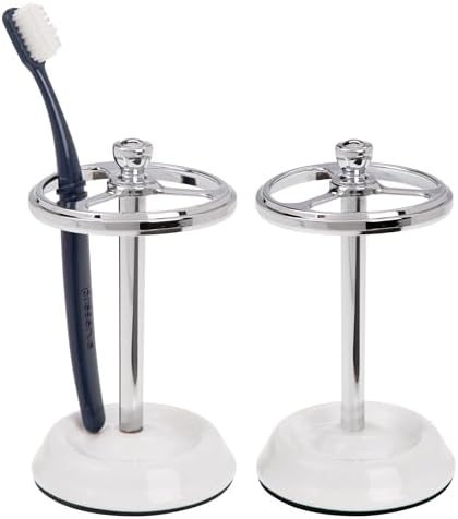 InterDesign iDesign Toothbrush Holder with 3 Divided Sections for Bathroom or Vanity - Set of 2 - White/Chrome by iDesign