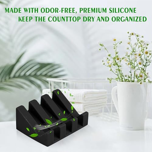 Self Draining Soap Dish Holder,Silicone Soap Dish,for Bathroom,Kitchen, Sponges，Can Extend Soap Life，Keep Soap Bars Dry and Easy Cleaning (Black,1-Pack) - Image 4