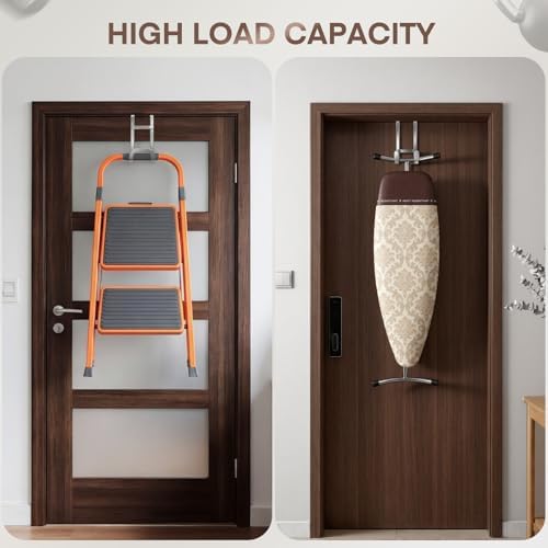 FYY 2 Packs Over The Door Hooks, Heavy Duty Door Hanger Hook, No Drill Wall Hooks for Hanging Coat, Towel, Bag in Bathroom, Closet Fits Most Doors Up to 1-7/8" Thickness （Silver） - Image 5