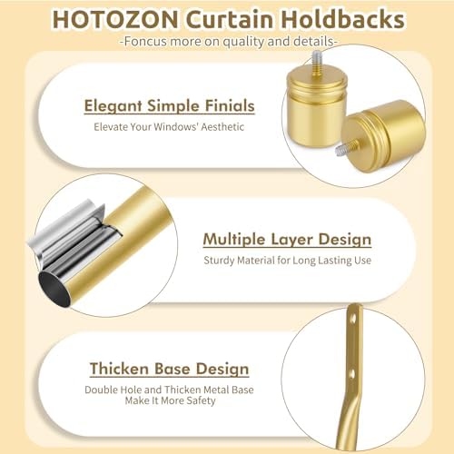 HOTOZON Curtain Holdbacks 2 Pack for Windows, Gold(1 Pair/2 Pack), Large - Image 3