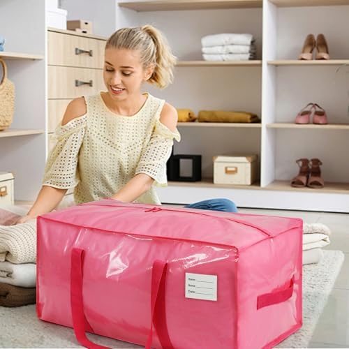 VTSVTS 6 Pack Extra Heavy Duty Large Moving Bags with Comfortable Handle & Strong Zipper,Storage Totes for Space Saving Moving Storage College Supplies Alternative to Moving Box,Pink - Image 5
