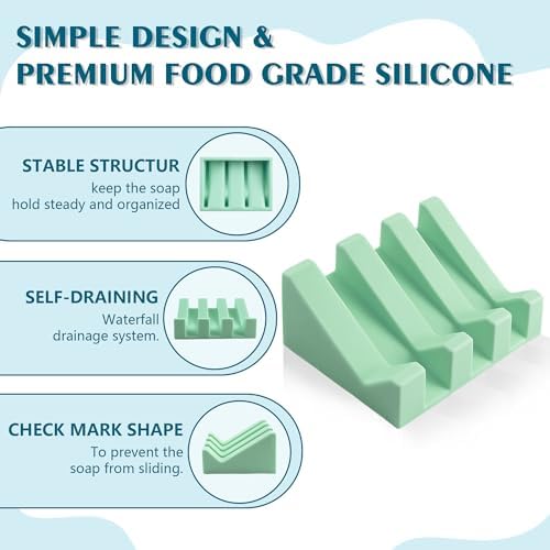 Self Draining Soap Dish Holder,Silicone Soap Dish,for Bathroom,Kitchen, Sponges，Can Extend Soap Life，Keep Soap Bars Dry and Easy Cleaning (Sea Blue,1-Pack) - Image 3