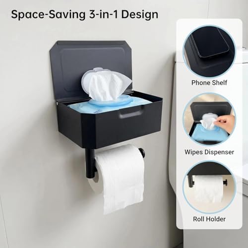 Toilet Paper Holder with Shelf, Wall Mounted Wipes Dispenser - Image 3