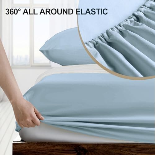 FreshCulture Queen Fitted Sheet - Hotel Quality, Ultra Soft & Breathable Brushed Microfiber, Deep Pocket, Cooling Fitted Sheets for Queen Size Bed (Sky Blue) - Image 3