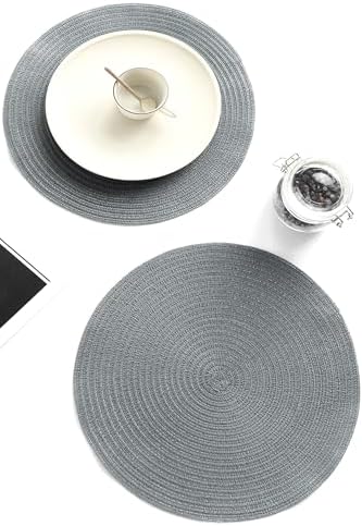 Floroom 15 Inch Round Braided Placemats Set of 4, Washable Heat Resistant Cotton Polyester Circle Place Mats for Kitchen Dining Table - Charcoal Grey - Image 4