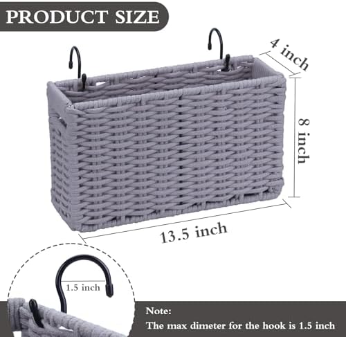Cotton Rope Woven Bedside Caddy for Dorm Bed, Foldable Bedside Shelf Bunk Bed Accessories, College Dorm Room Essentials Hanging Organizers Storage Basket, Room Decor Magazine File Holder (Gray) - Image 2