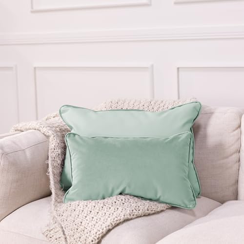 FDP 16" x 24" Velvet and Vinyl Rectangle Lumbar Pillow Set with Piping Decorative Throw Pillow for Home Dcor in Living Room, Bedroom or Lounge (2-Pack) - Aloe, 15173-347 - Image 3