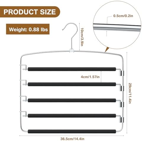 Pants Hangers, 3 Pack Anti-Slip Space Saving Hangers, 5 Layer Swing Arm Pants Hanger Stainless Steel with Non-Slip Padding, Closet Organizers & Storage for Pants Trousers Jeans Scarf - Image 2