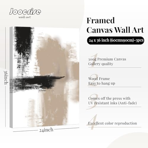 Joocrise Beige Abstract Wall Art Painting Set of 3 Neutral Canvas Wall Art Prints Black Beige Modern Wall Decor Minimalist Art Pictures Abstract Modern Artwork for Room Bedroom 24x36 Inch Unframed - Image 2