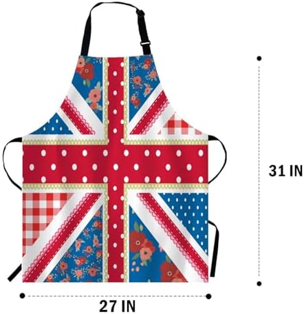 WONDERTIFY British Flag Apron,England Flag in Chic Floral Style Bib Apron with Adjustable Neck for Men Women,Suitable for Home Kitchen Cooking Waitress Chef Grill Bistro Baking BBQ Crafting Apron - Image 3