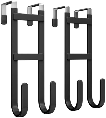 Heavy Duty Door Hooks for Hanging Clothes & Towels, 2 Pack Dual Over Door Hanger with Anti-Scratch Rubber, Rustproof Metal Back of Door Rack, Fits Interior Doors Up to 1 3/8" by CEHIFIA