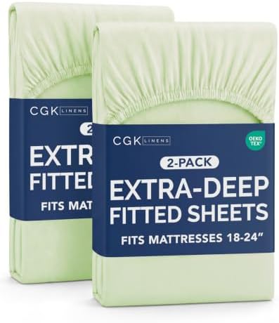 CGK Linens 2 Pack Extra Deep Queen Fitted Sheets - Light Sage Green by CGKUnlimited