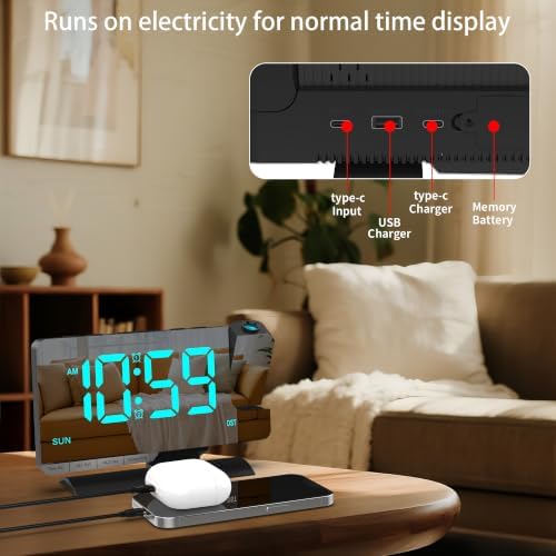 Projection Clock for Bedroom Ceiling, Black Digital Alarm Clock Room Decor - Image 6