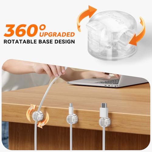 12 Pack Locking Spring Cable Clips, Rotatable Cord Organizer with Secure Lock Design, Adhesive Cord Holder for Desk Home Office Car Wall Charger Cable Management, Clear - Image 4