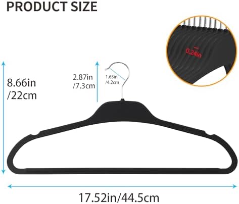 Non-Slip Rubber Coated Hangers, 30 Pack Plastic Clothes Hangers with 360° Swivel Hook 17.7 Inches Slim Space Saving Hangers for Adult Clothes Shirts Dresses Pants, Black - Image 2