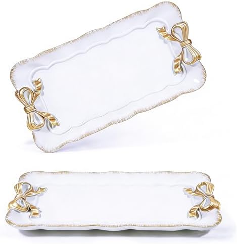 Wowagoga 2 PCS Vintage Decorative Tray Jewelry Tray Storage Tray(White) by Wowagoga