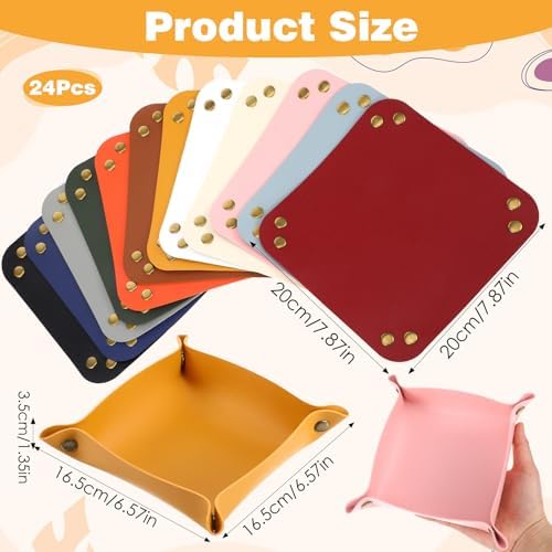 24 Pcs Leather Valet Tray, 12 Colors Portable Catchall Organizer, Jewelry Key Phone Wallet Coin Tray for Travel Entryway Desk Bedside Nightstand Storage - Image 2