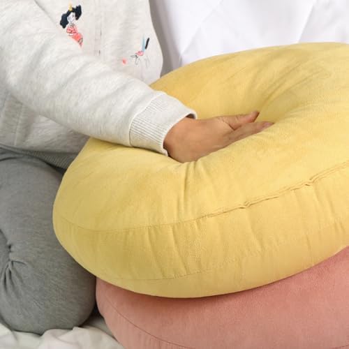 Round Throw Pillow 16x16 Down-Like Polyester Filling Super Soft Cushion Ultra Fluffy Feather-Like Touching Decor Circle Round Floor Pillow for Couch Bed, 1 Piece, Ginger Yellow - Image 4