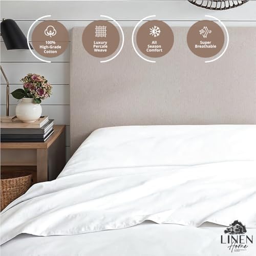 Linen Home 100% Cotton Percale Fitted Sheet only, Full Size, Snow White - Image 3