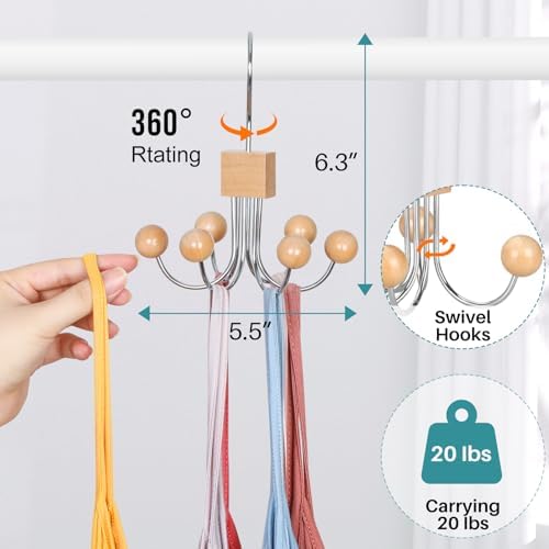 TOPIA HANGER Sweatshirt Hangers 2-Pack with 6 Wooden Balls, Purse Hanger, Scarf Hanger, Wooden Closet Hooks, Handbag Organizer, Bra Hanger, Accessory Organizers for Scarf, Tanktop, Hat, Hoodie CT82N - Image 2