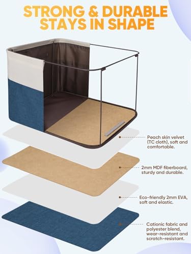 BALEINE 1 Pack Fabric Closet Storage Bins for Shelves, Linen Closet Organizers and Storage, Decorative Baskets for Organizing, Shelf, Clothes, Home, Office (Navy Blue, 12"x8"x8") - Image 3