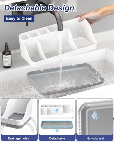 Bathroom Counter Organizer and Storage, 7 Slots Detachable Toothbrush Holders for Bathrooms, Anti-Slip Electric Toothbrush and Toothpaste Holder Countertop Vanity Organizer Accessories for Adults Kids - Image 3