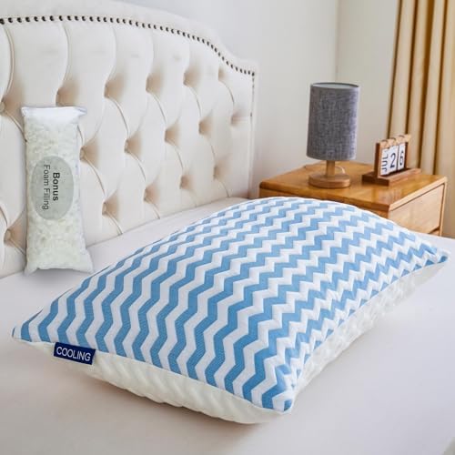 Pillows Queen Size for Bed - Adjustable Firm Pillow for Back Stomach and Side Sleeper - Shredded Memory Foam Cooling Pillow for Neck and Shoulder Pain with Washable Cover by Suhedy
