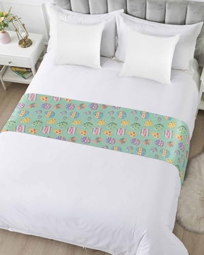 Happy Easter Eggs Bed Runners for Bedroom Hotel,Decorative Bedding Scarf Seamless Colorful Egg on Green Bed End Blanket Bedding Runner Scarves for Full Size Beds,83x20in - Image 3
