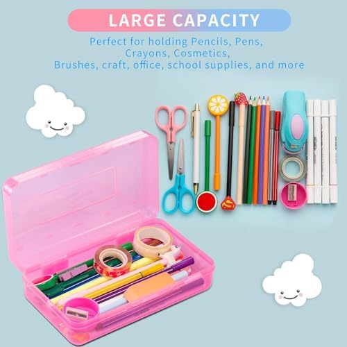 Sooez 1 Pack Clear Pencil Box, Plastic Hard Pencil Case with Stickers, Large Crayon Box with Snap-tight Lid, Stackable Storage Box Art Craft Marker Organizer Box for Kids Boys Back to School, Yellow - Image 3