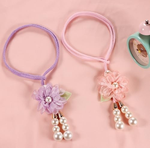 Adjustable Curtain Tiebacks， 4-Pack Hand-Woven Rope with Silk Flower & Pearl， Decorative Window Cord Holders for Drapery， Long Loop Design for All Curtain Thickness (Purple) - Image 5