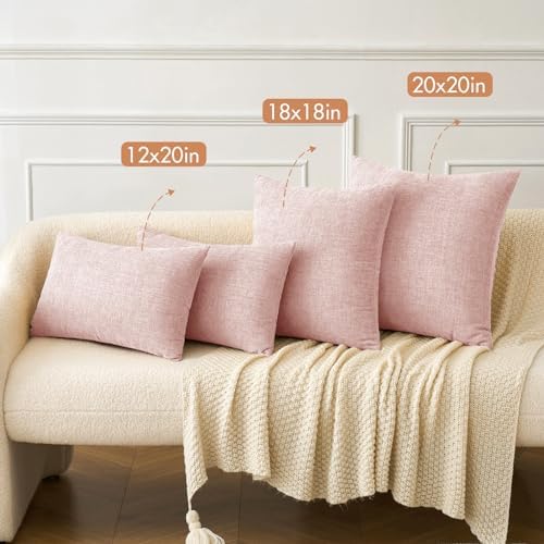 MIULEE Soft Chenille Lumbar Throw Pillow Covers Pink 12x20 Inch Pack of 2 - Image 4
