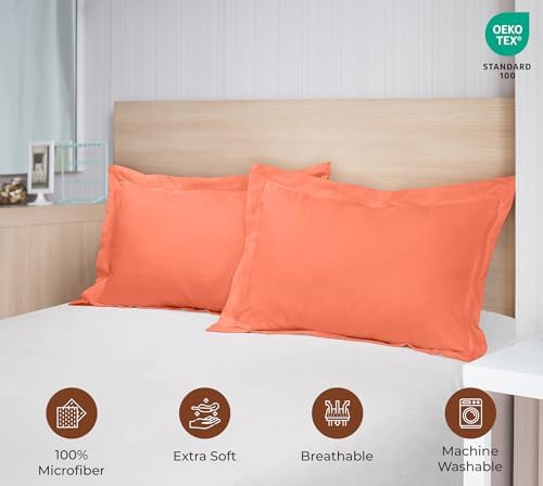 Royale Linens Microfiber Queen Size Pillow Shams Set of 2 - Coral Shams - Image 5