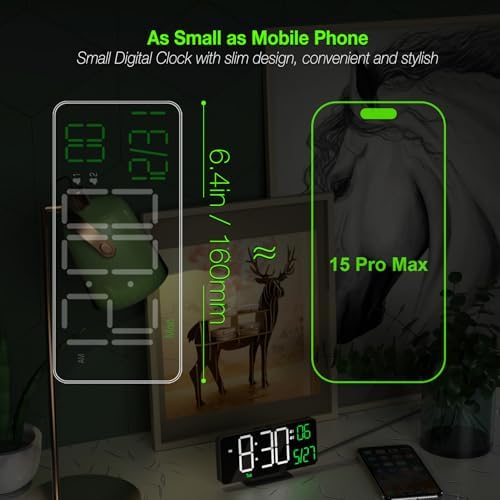 KOSUMOSU Digital Clock for Bedroom, 6.7in Black Alarm Clocks for Bedrooms,Auto Dimming, Date, Day of Week, Indoor Temperature,Digital Alarm Clock,Clocks for Living Room - Image 2