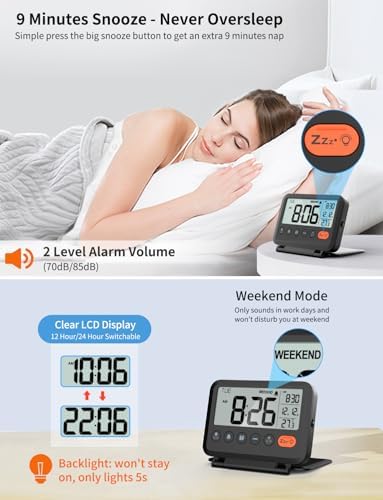 Digital Travel Alarm Clock, Battery Operated Bedroom Clock - Image 3