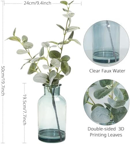 19" Artificial Eucalyptus Stems in Glass Vase with Faux Water - Image 3