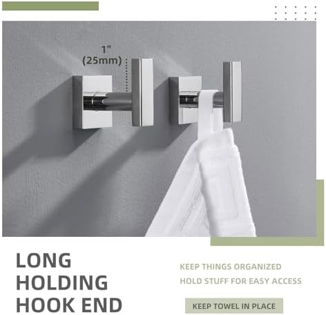 Angle Simple Towel Hooks for Bathroom, Polished Chrome, 2 Pack - Image 3