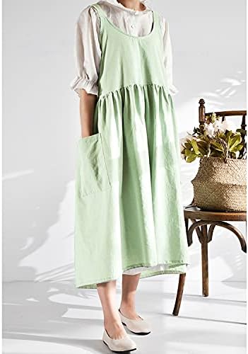 Cotton Linen Apron Cross Back Apron for Women with Pockets Pinafore Dress - Image 3