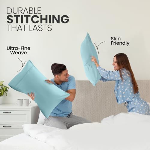 Pillow Covers Queen Size Set of 4, Soft and Comfy Pillow Cases, Spa Blue - Image 4
