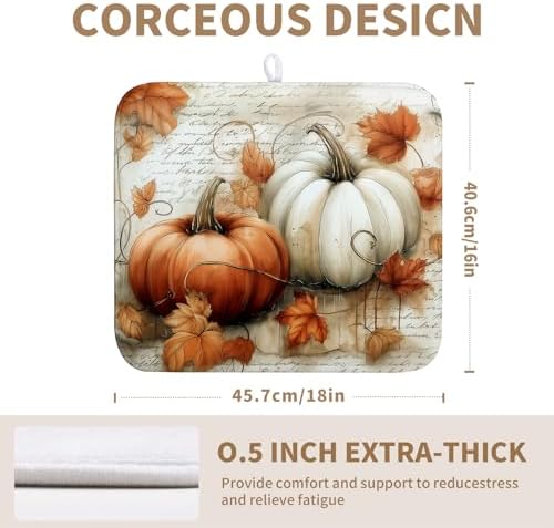 Fall Dish Drying Mat for Kitchen Counter Autumn Thanksgiving Orange White Pumpkin Drying Mats 16x18 Inch Vintage Maple Leaf Holiday Draining Pad Microfiber Absorbent Dish Drainer Rack Mat - Image 2