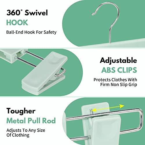 Pants Hangers with Clips, Skirt Hangers, 20 Pack, Light Green - Image 4