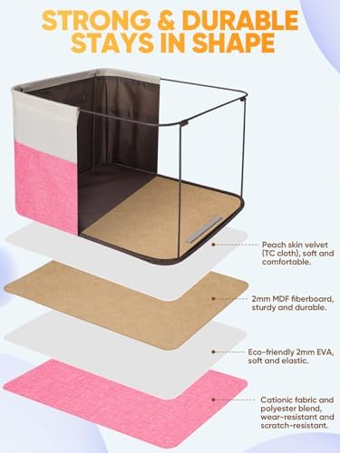 BALEINE 3 Pack Fabric Closet Storage Bins for Shelves, Linen Closet Organizers and Storage, Decorative Baskets for Organizing, Shelf, Clothes, Home, Office (Pink, 15''x11''x9.5'') - Image 3