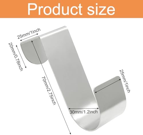 6 Pack Over The Cabinet Door Hook, 70mm Metal (Silver) - Image 2