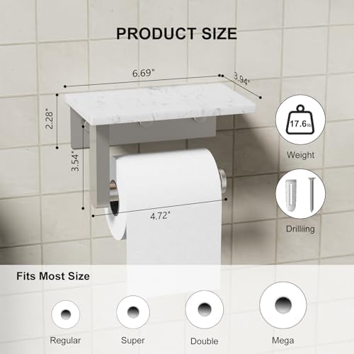 Brushed Nickel Toilet Paper Holder with Marble Shelf Tissue Roll Holder - Image 3