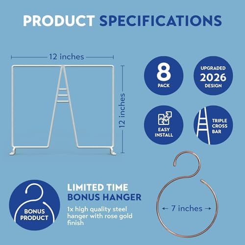 White Wire Shelf Dividers for Closet Organization – 8-Pack – Sturdy and Easy Set-Up Closet Shelf Dividers with Bonus Rose Gold Hanger – 12 inches x 12 inches - Image 3