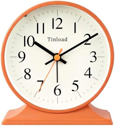 4.5"Retro Analog Alarm Clock,Vintage decor , Super Silent Non Ticking Small Clock with Manual Light, Snooze, Battery Operated, for Bedroom, Living Room, Office,Nightstand, Bedside, Desk ,Table(Orange) by Tinload