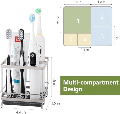 Electric Toothbrush Holders for Bathrooms Toothpaste Organizer, Sliver - Image 6