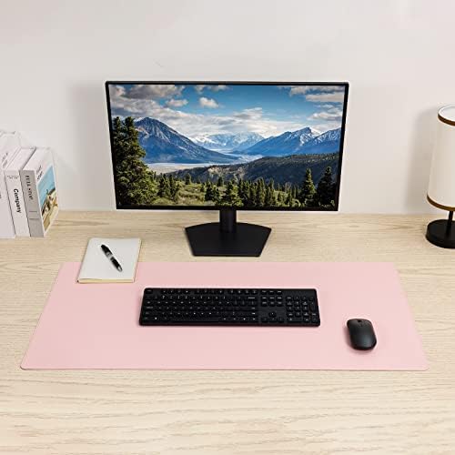 Wolaile PU Leather Desk Pad Blotter,Light Pink Waterproof Office Desktop Mat for Women,36x17in Non-Slip Large Mouse Pad Writing Protector - Image 2