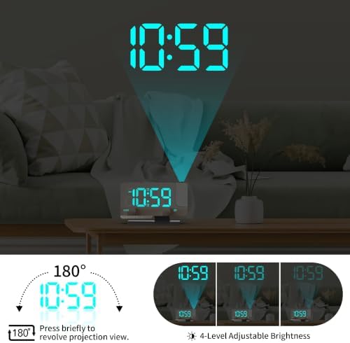 Projection Clock for Bedroom Ceiling, Black Digital Alarm Clock Room Decor - Image 2