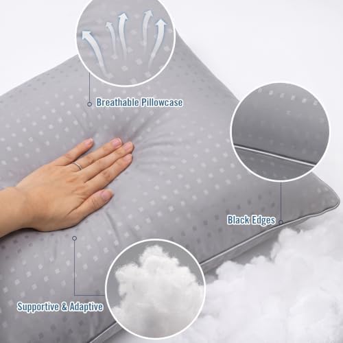 Standard Size Bed Pillows for Sleeping 4 Pack,Luxury Hotel Pillows,Comfortable and Supportive,Machine Washable,Suitable for Stomach,Back and Side Sleepers.(Grey) - Image 4